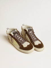 Golden Goose Men's Mid Star in beige glitter with yellow suede star and cotton flash