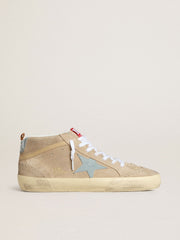 Golden Goose Men's Mid Star in beige suede with powder-blue leather star and heel tab