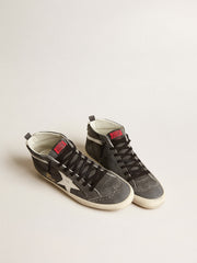 Golden Goose Mid Star in black suede with white leather star and silver flash