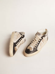 Golden Goose Men’s Mid Star LTD in black and white leather with pearls and perforated star