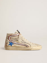 Golden Goose Men’s Slide with light blue leather star and metallic silver leather flash