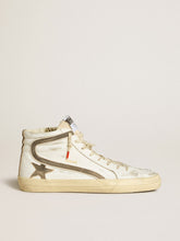 Golden Goose Men’s Slide LAB in white leather with star and flash in brown suede