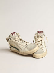 Golden Goose Slide in beige nappa with green laminated leather star and flash