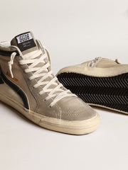 Golden Goose Slide in beige mesh and nylon with blue leather star and flash