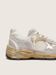 Golden Goose Men's Dad-Star in mesh and white suede with gold foiled leather star
