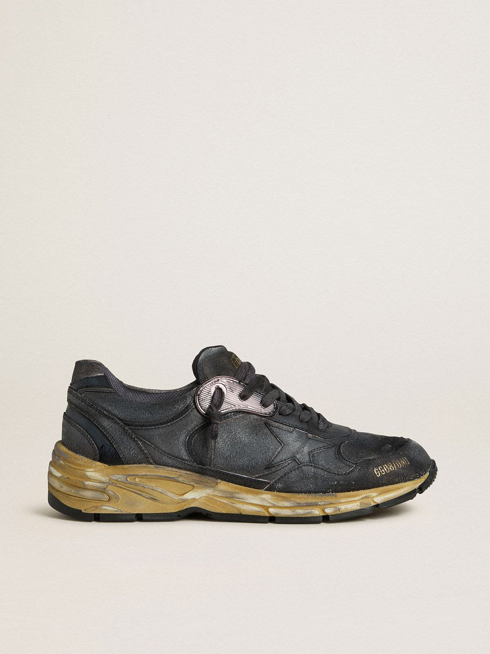 Golden Goose Men's Dad-Star in black naplak and crackle leather with black star and heel tab