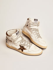 Golden Goose Sky-Star sneakers with signature on the ankle and leopard-print pony skin inserts