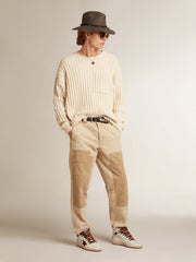 Golden Goose Men’s Sky-Star in white nappa leather with a chocolate suede star
