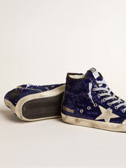 Golden Goose Men's Francy Penstar in blue sequins with ice-gray suede star