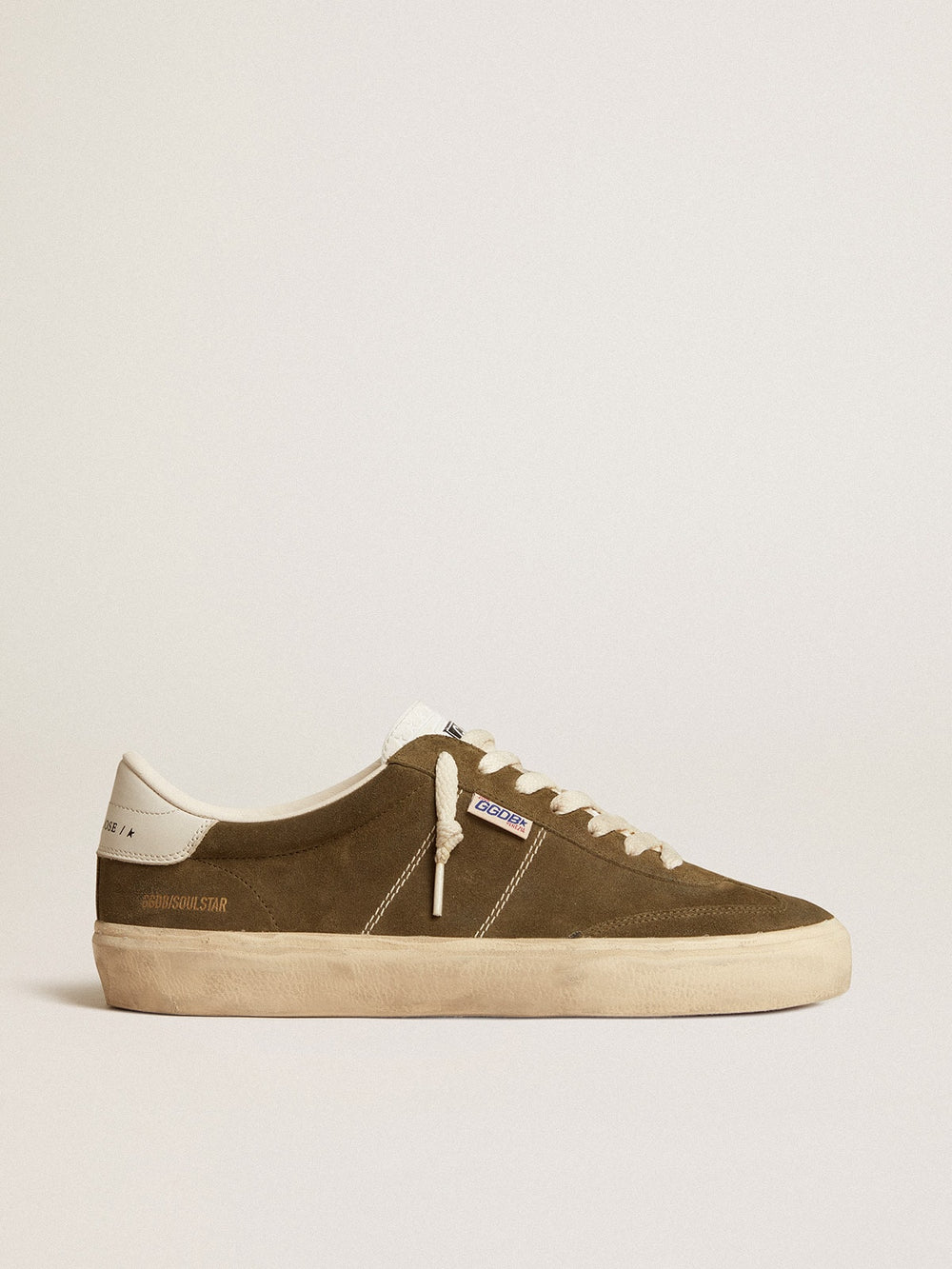 Golden Goose Men's Soul Star in green suede with white leather heel tab and tongue