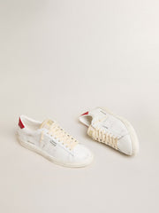 Golden Goose Matchstar in glossy white leather with glossy red leather heel tab