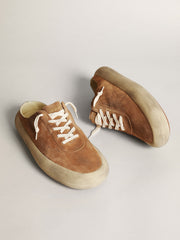 Golden Goose Men's Space-Star Sabots in tobacco suede with perforated star