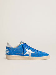 Golden Goose Men's Ball Star in light blue suede with studs and silver metallic leather star
