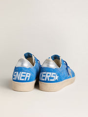 Golden Goose Men's Ball Star in light blue suede with studs and silver metallic leather star