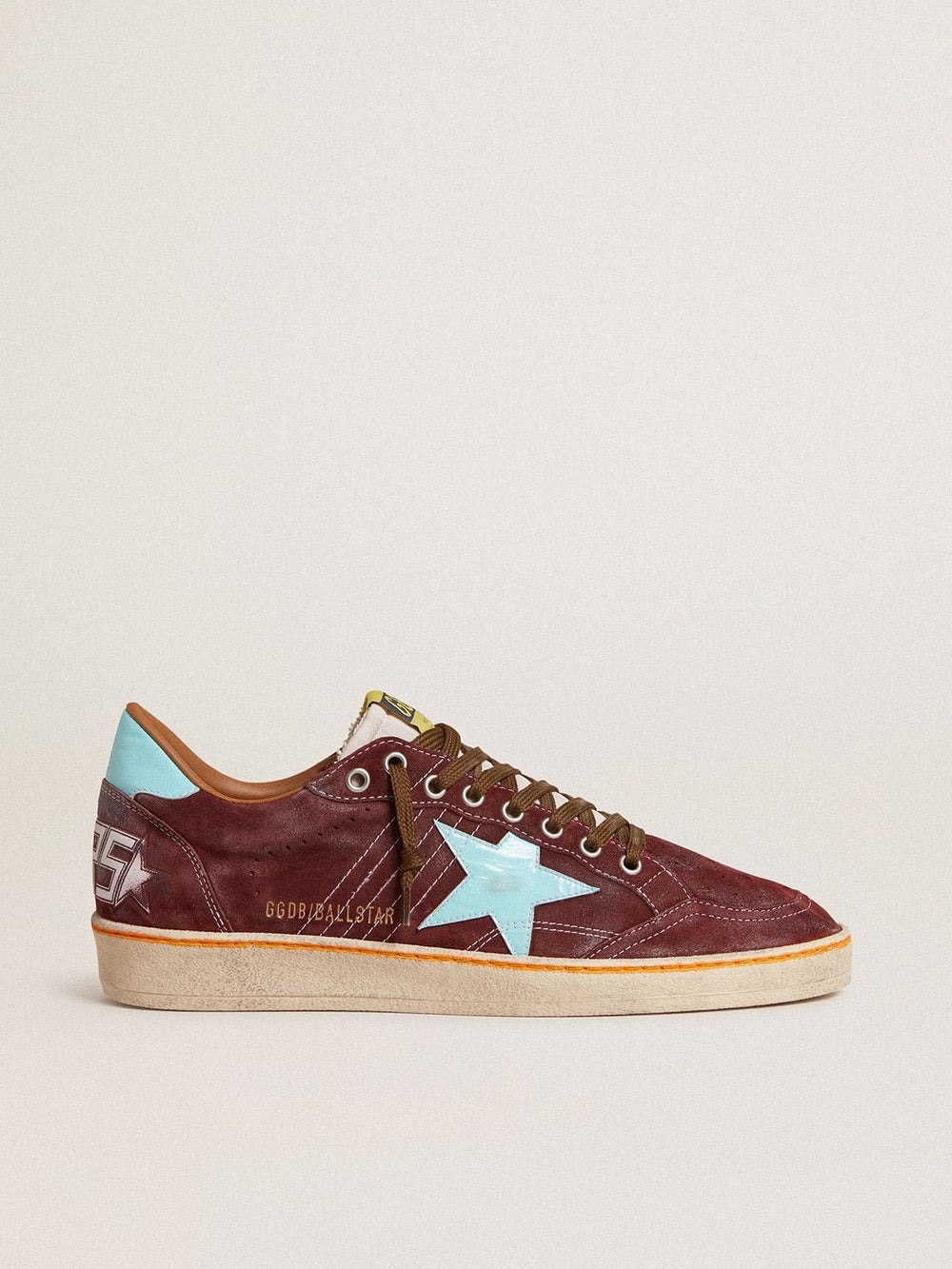 Golden Goose Men’s Ball Star in dark red suede with light blue star and heel tab