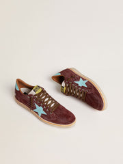 Golden Goose Men’s Ball Star in dark red suede with light blue star and heel tab