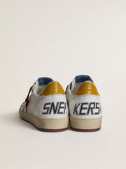 Golden Goose Men's Ball Star in white nappa leather with yellow animal-print leather star and heel tab