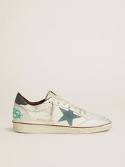 Golden Goose Men's Ball Star in white leather with light blue suede star and brown nubuck heel tab