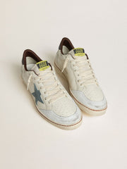 Golden Goose Men's Ball Star in white leather with light blue suede star and brown nubuck heel tab