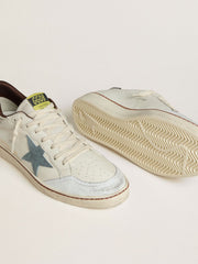 Golden Goose Men's Ball Star in white leather with light blue suede star and brown nubuck heel tab