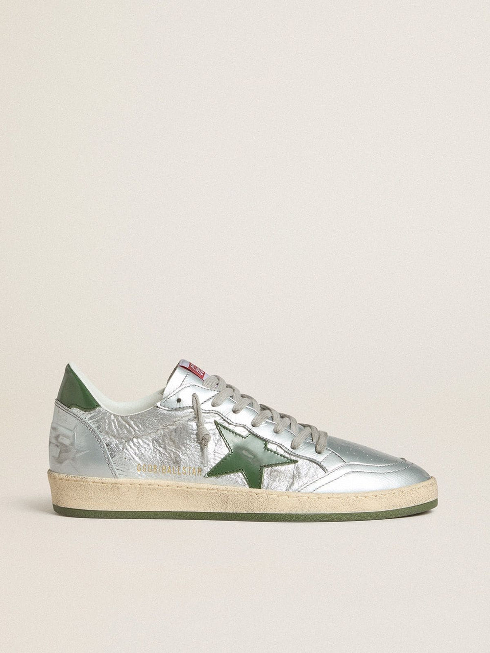 Golden Goose Men's Ball Star in silver nylon with green leather star and heel tab