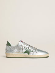 Golden Goose Men's Ball Star in silver nylon with green leather star and heel tab