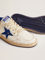 Golden Goose Men's Ball Star in white nappa with blue star and heel tab