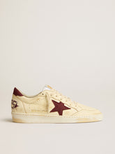 Golden Goose Men's Ball Star in beige nappa with burgundy mesh star and heel tab