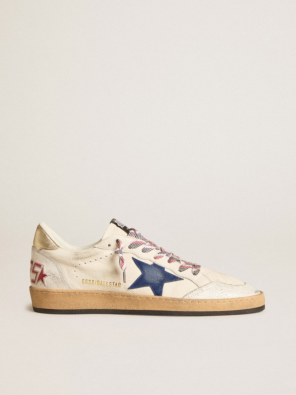 Golden Goose Men's Ball Star in nappa leather with blue suede star and platinum leather heel tab