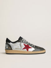 Golden Goose Men's Ball Star LTD in silver laminated leather with red suede star and black inserts