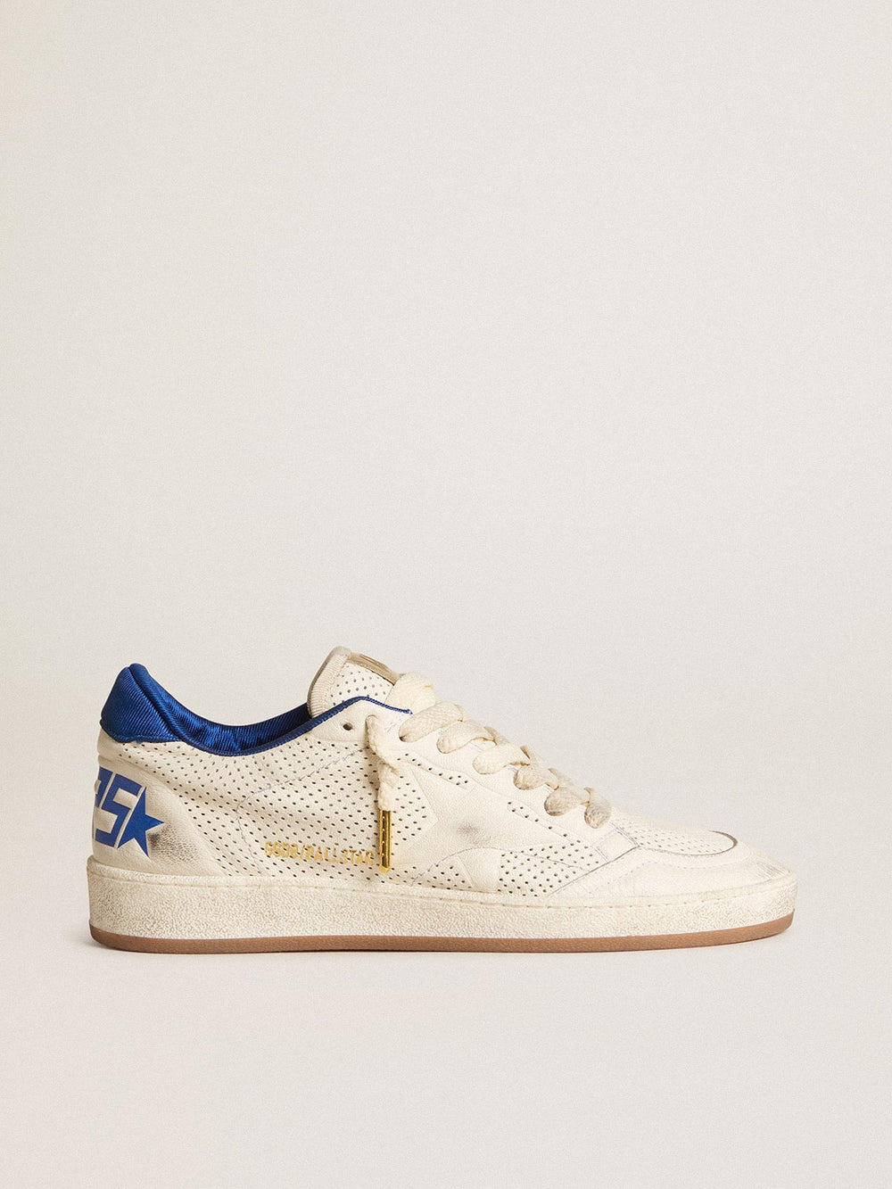 Golden Goose Ball Star in perforated nappa with white star and blue nylon heel tab