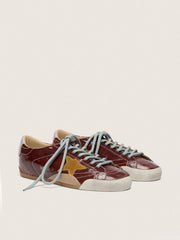 Golden Goose Men's True-Star in burgundy naplak with suede star and silver nappa heel tab