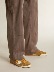 Golden Goose Men's True-Star in tobacco-colored suede with white star and platinum heel tab