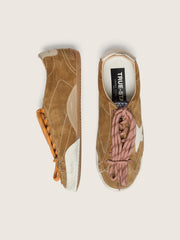 Golden Goose Men's True-Star in tobacco-colored suede with white star and platinum heel tab