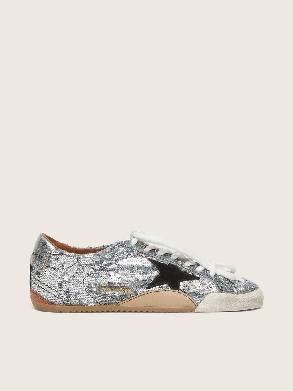 Golden Goose Men's True-Star in silver sequins with black star and silver leather heel tab