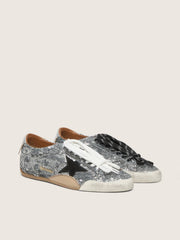 Golden Goose Men's True-Star in silver sequins with black star and silver leather heel tab