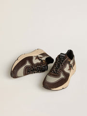 Golden Goose Men's Running Sole in nylon and suede with printed star and leather heel tab