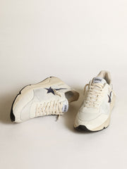 Golden Goose Running Sole in white leather and mesh with blue laminated leather star