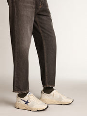 Golden Goose Running Sole in white leather and mesh with blue laminated leather star