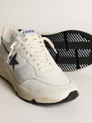 Golden Goose Running Sole in white leather and mesh with blue laminated leather star