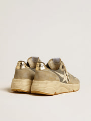 Golden Goose Running Sole in gray suede with white star and white heel tab