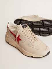 Golden Goose Men's Running Sole in gray nappa leather with red nappa leather star and heel tab