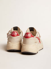 Golden Goose Men's Running Sole in gray nappa leather with red nappa leather star and heel tab