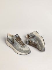 Golden Goose Men's Running Sole in light blue nylon with black star and green leather heel tab
