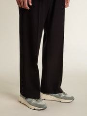 Golden Goose Men's Running Sole in light blue nylon with black star and green leather heel tab