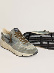 Golden Goose Men's Running Sole in light blue nylon with black star and green leather heel tab