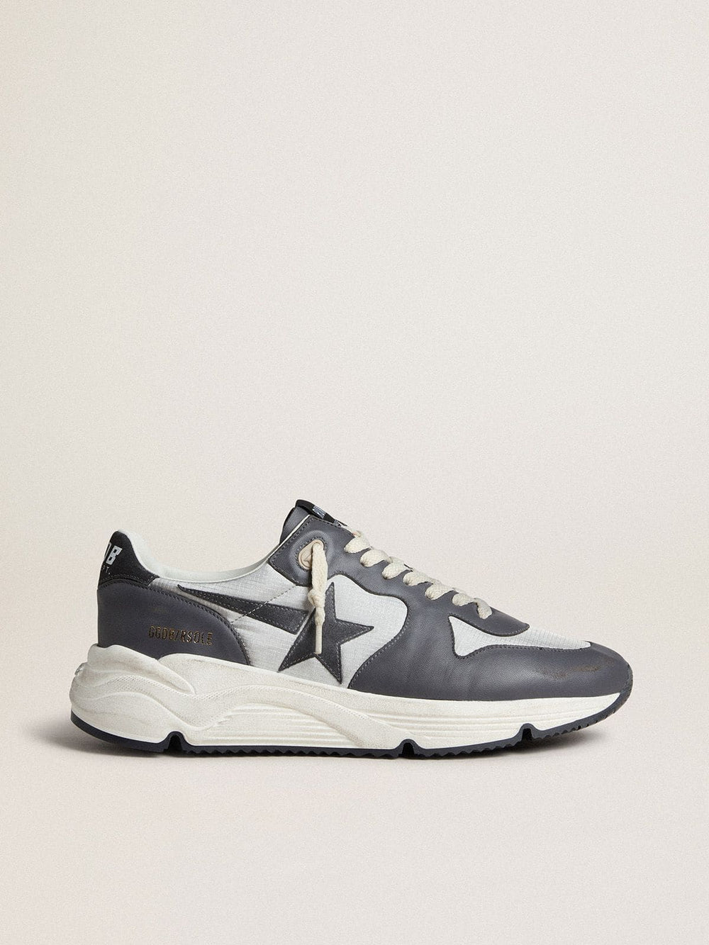 Golden Goose Men’s Running Sole in gray nylon and black nappa leather with a black suede star