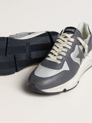 Golden Goose Men’s Running Sole in gray nylon and black nappa leather with a black suede star