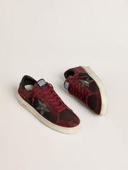 Golden Goose Men's Stardan in black mesh and burgundy suede with white leather star