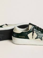 Golden Goose Men's Stardan LTD in cream leather with green crocodile-print leather star and inserts